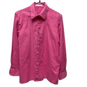 Vintage Foxcroft Womens 6P Pink Polka Dot Wrinkle Free Button Up Shirt